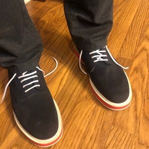 blue suede Oxford men's lace up and monkstrap designed by Church's.